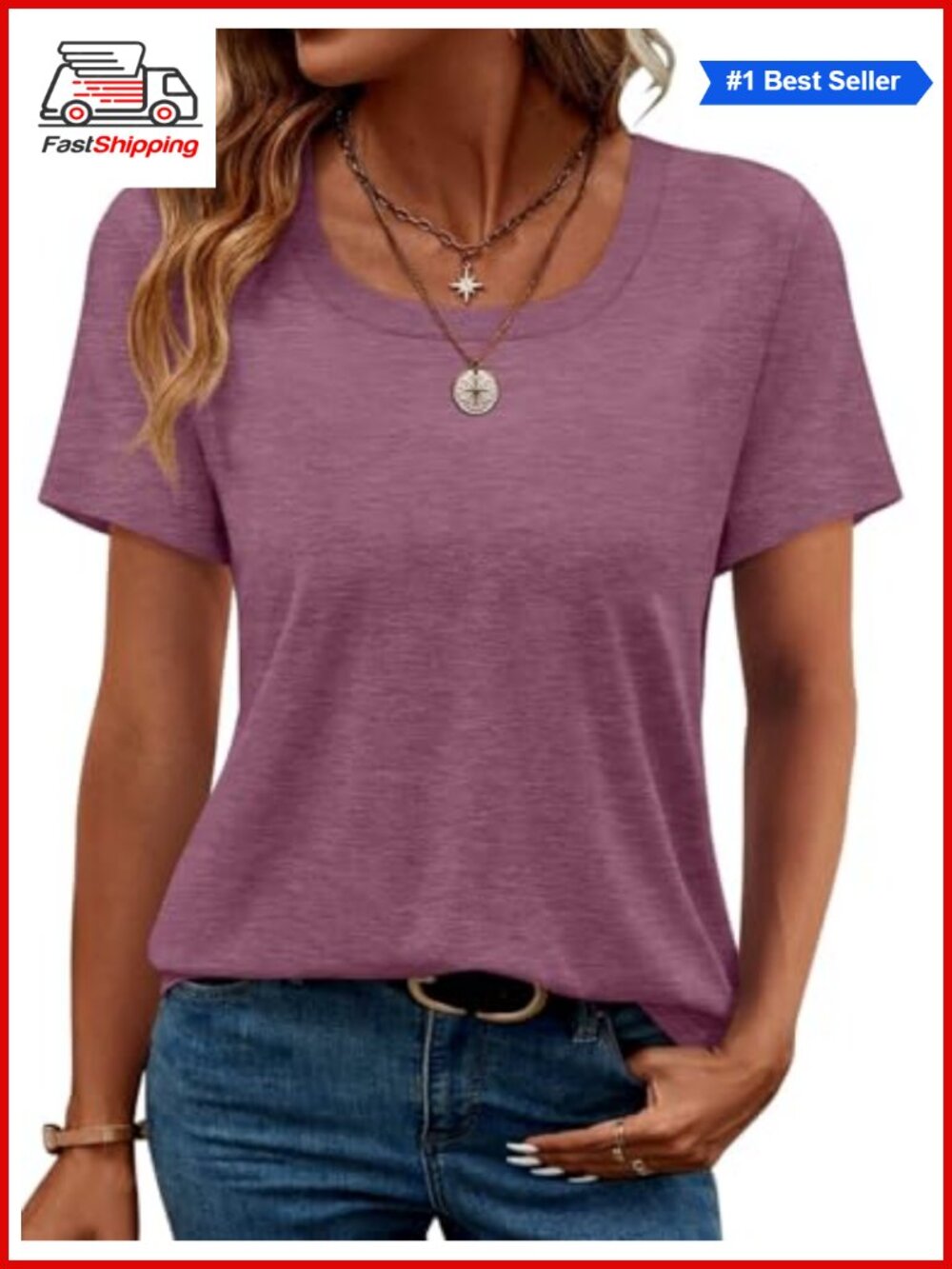 Square Neck Short Sleeve T-Shirt Casual Loose Fit Tee